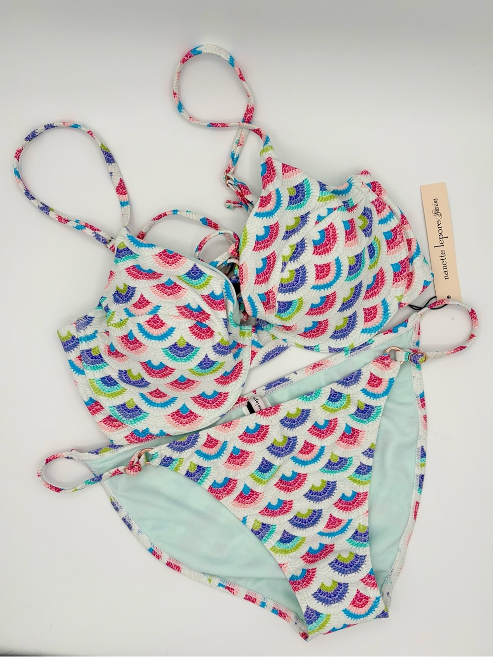 NWT Anthropologie Nanette Lepore Bikini Swimsuit Crochet Pattern Rainbow Beach